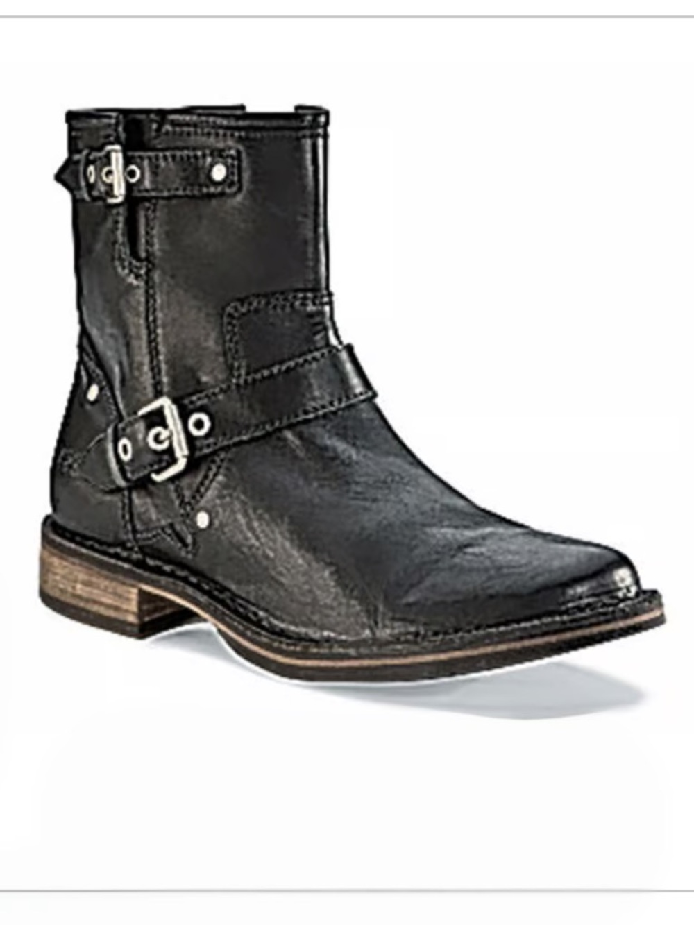 UGG Fabrizia black leather moto boots shearling-lined buckle details Size  7.5